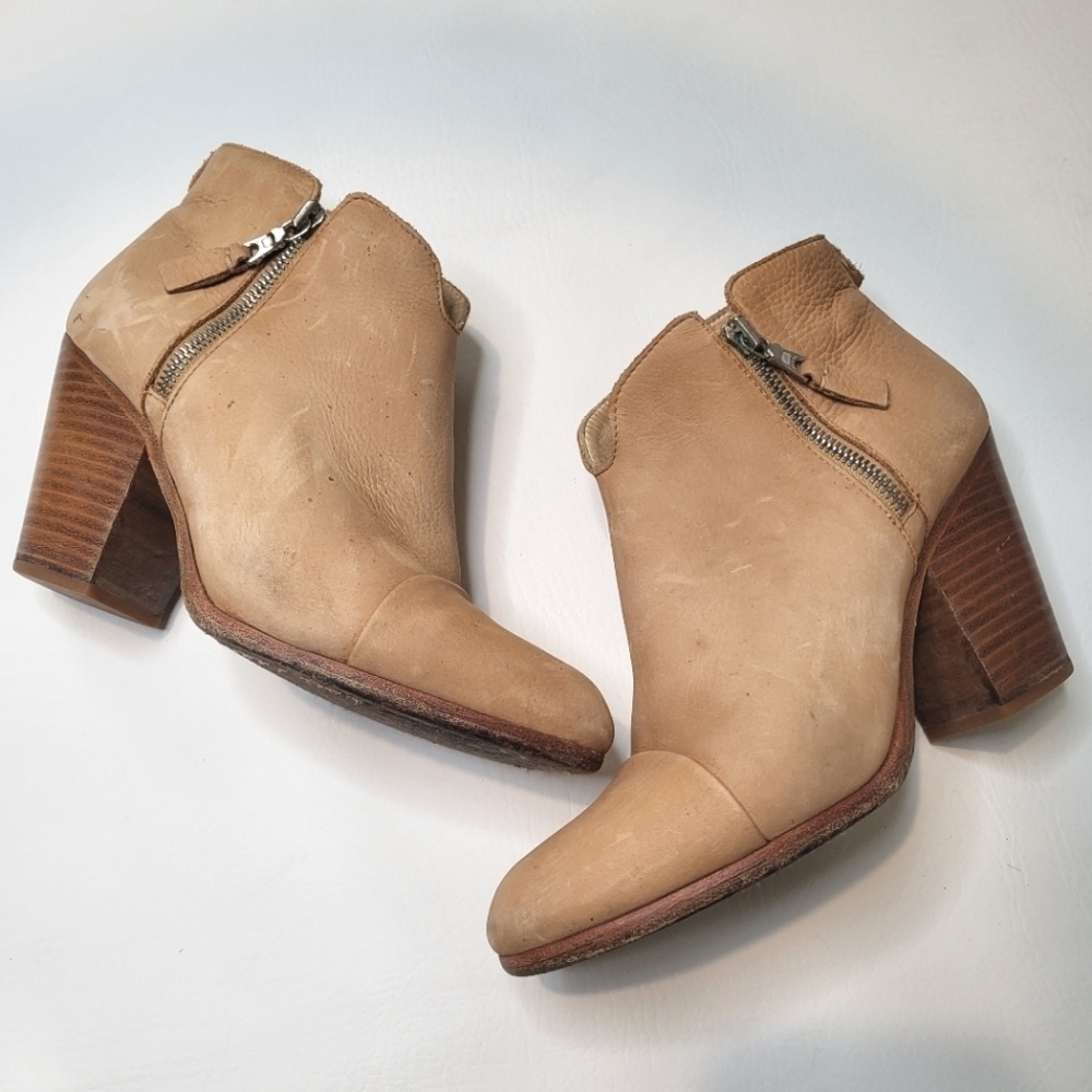 Rag & Bone Margot ankle booties light tan nubuck leather side zippers size 38.5 - Picture 2 of 10